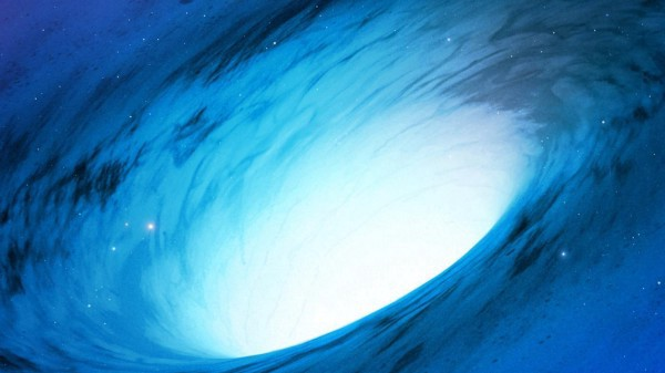 Diagram illustrating a wormhole (Einstein-Rosen Bridge) connecting two distant points in space-time, showing how space can be folded to create shortcuts through the universe